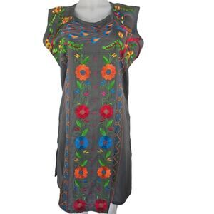 Radhe Black Rayon Peasant  Embroidered Floral Dress L/XL